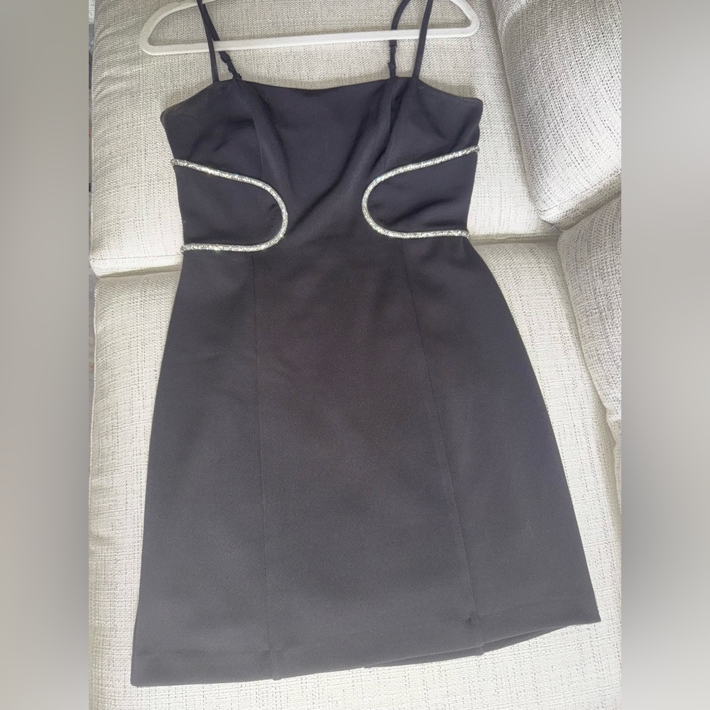 Elegant Black Dress with Silver Rhinestone Accents
